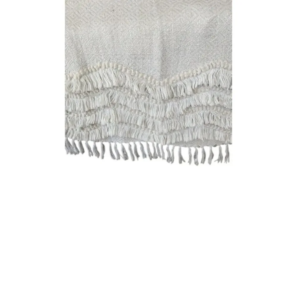 Rachel Zoe Home Throw Blanket Cream Beige Woven Fringe Tassel Boho Textured